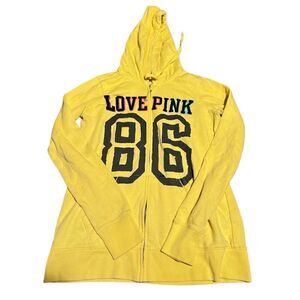 Y2K Victoria's Secret PINK Rainbow Yellow Zipup Hooded Sweatshirt S